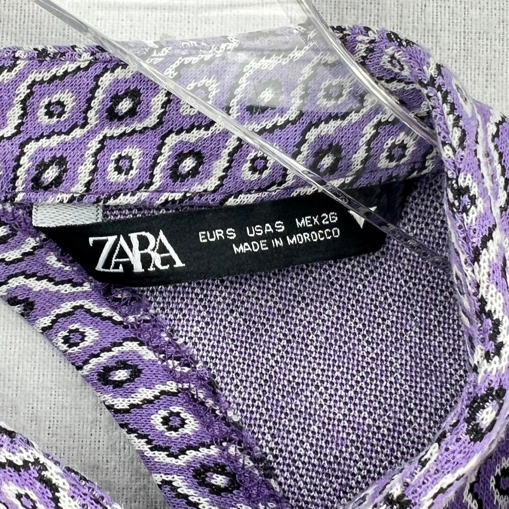 ZARA Jacquard Long Sleeve Cut Out Open Back Mini Dress Womens Small Purple Heart - Picture 12 of 16